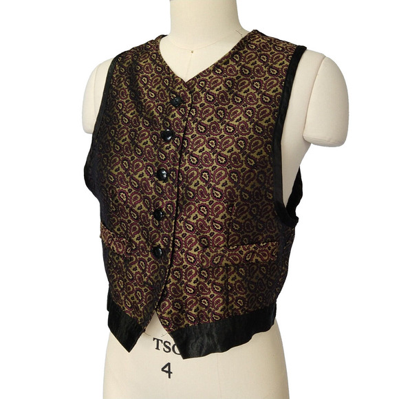 Vintage 90s Brocade Vest Size S The Limited Paisley Gold Burgundy Whimsygoth - Picture 3 of 5